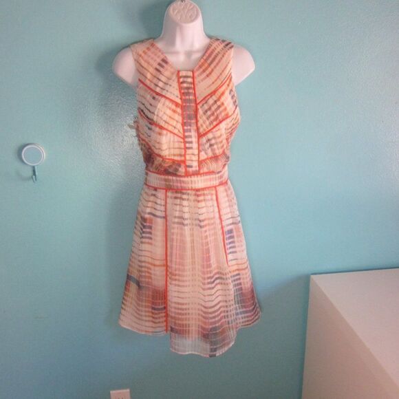 Adelyn Rae Womens Size L Summer Sleeveless Short Dress Cream & Orange Rear Zip - Picture 1 of 11